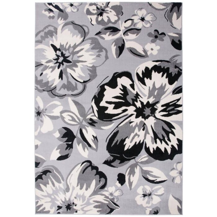 Modern Comtemporary Floral Design Gray 7 ft. 6 in. x 9 ft. 5 in. Indoor Area Rug